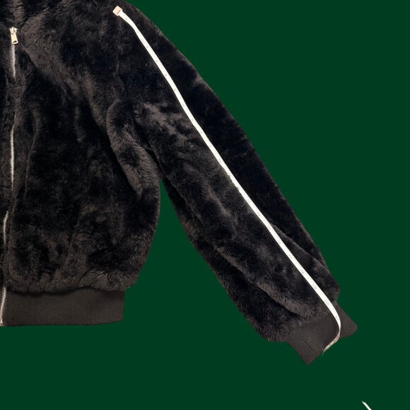 Chelsea Luxe Faux Fur Zip-Up Hoodie Jacket in Black Cozy Streetwear (Size L) - Picture 5 of 7